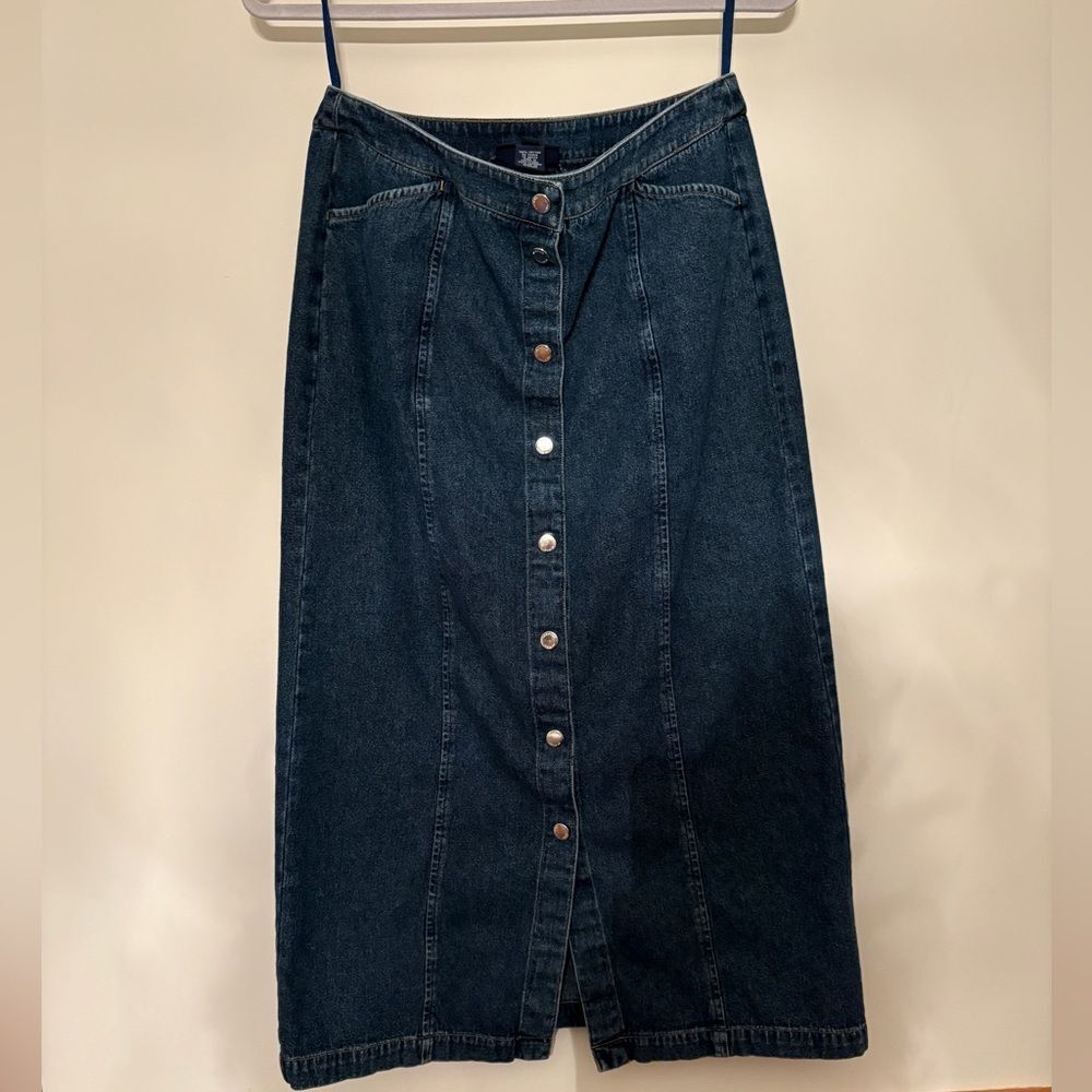 Denim Button-Front Midi Skirt